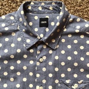 Blue patterned short sleeved casual button up